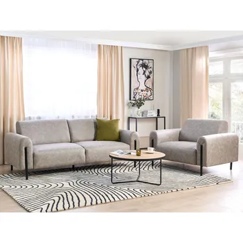 Pohovka Sedací souprava šedá umělá kůže 3místná pohovka křeslo kovové nohy nastavitelné opěradlo moderní styl obývací pokoj velký pokoj Beliani