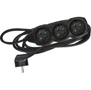 Elektroinstalační materiál EMOS Prodlužovací kabel | černý, 3 zásuvky, 230 V / 3 m, (1 mm²) - KL871303