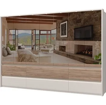 Šatní skříň Sedmidveřová šatní skříň se zrcadly a LED osvětlením Artemisia - dub tobacco/béžová