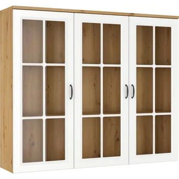 Obývací stěna Vitrína nástavná FEDERICO 3D, flawia, dub artisan/bílá