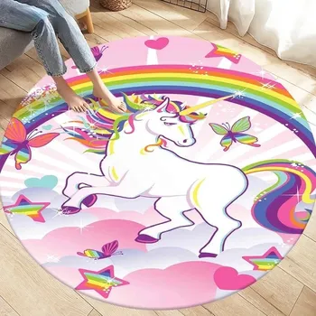 Koberec Kulatý dětský koberec s jednorožcem - 10,90 cm x 90 cm
