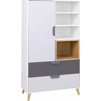 Obývací stěna Falco Regál Poker R5 se zásuvkami, bílá/šedá/graphite/dub lefkas