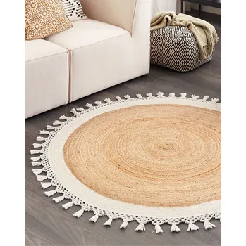 Koberec Koberec béžový a bílý kulatý 140 cm boho rustikální styl spirálový ručně pletený přírodní juta obývací pokoj ložnice Beliani