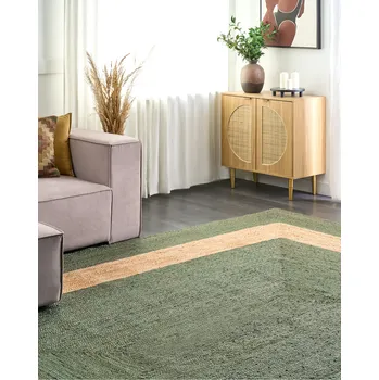 Koberec Koberec zelený jutový 300 x 400 cm ručně pletený geometrický vzor přírodní textil boho styl Beliani