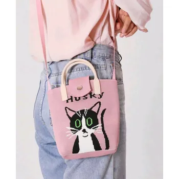 Kabelka růžová s kocourem