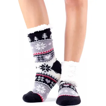 Dámské ponožky Dámské kvítkované vlněné ponožky EJ-226B černé, VELIKOST 35 - 38