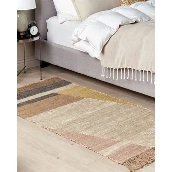 Koberec Koberec hnědý jutový 80 x 150 cm geometrický vzor rustikální boho dizajn Beliani