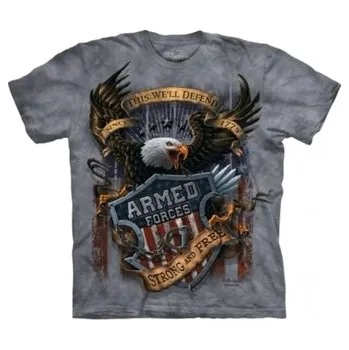 Pánské oblečení Tričko unisex The Mountain Armed Forces Military Eagle - šedé, M