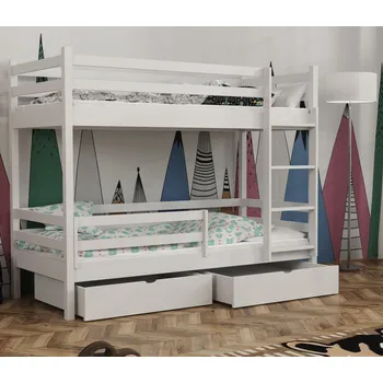 Dětská postel Dětská patrová postel z masivu borovice LEGEND PLUS se šuplíky - 200x90 cm - BÍLÁ