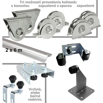 Pohon brány Sada pro výrobu kolejových vrat do šířky průjezdu 6,5 m (SADA-15) Typ koleček: Kolečka na šroubování zapuštěná, Typ vedení větší sada: Boční vedení