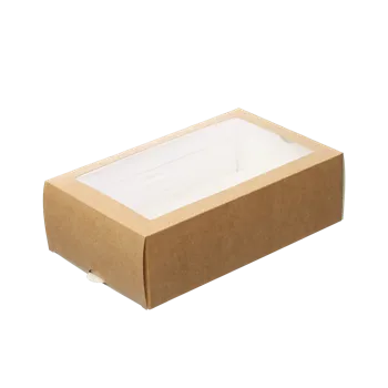 Jednorázové nádobí ECOFOL Papírová krabička EKO na makronky 180x110x55 mm hnědá s okénkem ideal pack® bal/50 ks