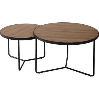 Konferenční stolek Kulatý konferenční stolek MOLY II sada 2 kusů, ořech/černý kov