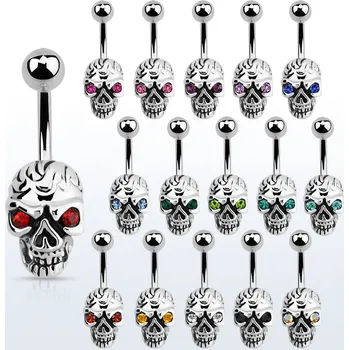 Piercing Piercingate Piercing do pupíku - lebka PBP00306 - Barva/Motiv: Čirá, Délka tyčky: 10 mm