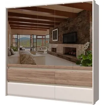 Šatní skříň Pětidveřová šatní skříň se zrcadly a LED osvětlením Artemisia - dub tobacco/béžová