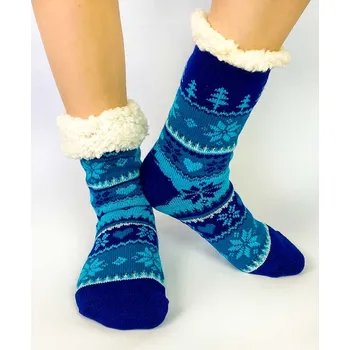 Dámské ponožky Dámské kvítkované vlněné ponožky EJ-226B modré, VELIKOST 35 - 38