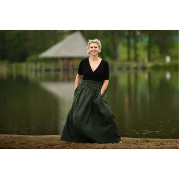 Dámská sukně Nelly Lněná dámská sukně dlouhá / super soft - lahvově zelená velikost: XL