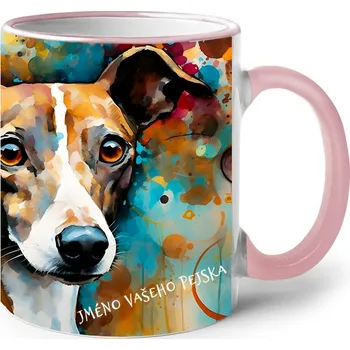 Keramický hrnek Whippet, Barva Růžová, Velikost 330 ml, Canvas Keramický hrnek s barevným uchem 2595