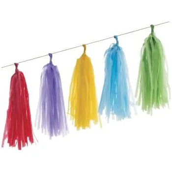 Party dekorace Girlanda střapce - třásně - pom pom - multicolor - duha barevná - 20 ks - 420 x 30 cm