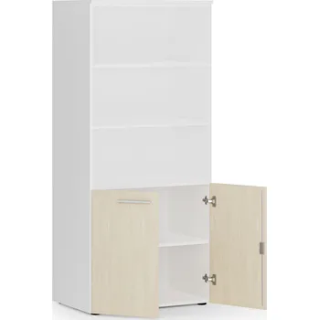 Policová skříň B2B Partner Kombinovaná kancelářská skříň PRIMO WHITE, nízké dveře, 800 x 500 x 1781 mm, bílá/bříza