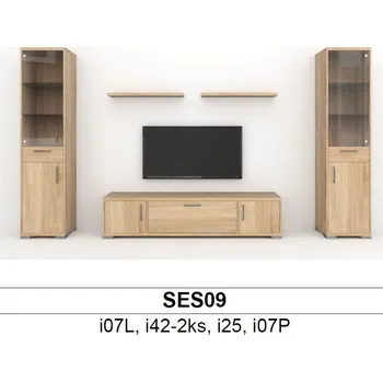 Obývací pokoj BMB Libreta SES09 obývací sestava Akát, Noha nízká chrom lesk - výška 20mm, NAKANA - Satin chrom