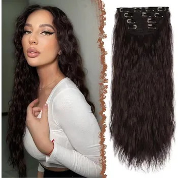 Příčesek Klipové prodloužení vlasů - tmavě hnědá, 50 cm