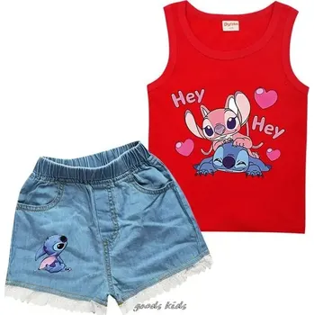 Lilo & Stitch Dívčí letní set - tílko + kraťasy s motivem "Lilo a Stitch" Barva: Červená, Velikost: 160