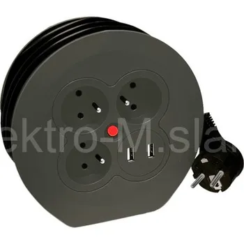 Prodlužovací kabel Prodlužovací naviják 3 zásuvky 2x USB 5m PR0350U