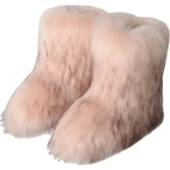 Dámská zimní obuv Dámské kožešinové boty chlupaté sněhule Barva: Červená, Velikost: 42