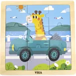 Viga Dřevěné puzzle 9 dílků - Autíčko