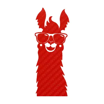 Samolepící dekorace Lama 007 levá s brýlemi (53 - 3D karbon červený) SAMOLEPKA NA AUTO, NÁLEPKA, FÓLIE, POLEP, TUNING, VLASTNÍ TEXT, TISK, AUTOSAMOLEPKY.cz, POLEPY, OBRÁZEK, LOGO, 3D STICKERS