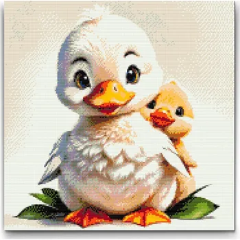 Diamantové malování Diamantové malování - Kachna s kachňátkem Velikost: 50x50cm, Rámování: Pouze srolované plátno, Diamanty: Kulaté