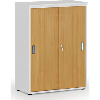 B2B Partner Kancelářská skříň se zasouvacími dveřmi PRIMO WHITE, 800 x 420 x 1087 mm, bílá/buk