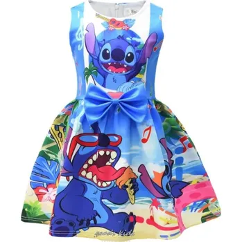 Dívčí šaty Lilo & Stitch Dívčí letní šaty na motivy "Lilo a Stitch" s mašlí v pase Barva: modrá (noty), Velikost: 150/ 8-9 let