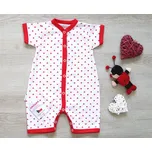 AMÁLKA Letní, krátký overal, červené srdíčka Velikost: 68