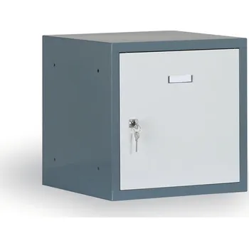 Šatní skříň Alfa 3 Šatní skříňka S6 s uzamykatelným boxem 300 x 300 x 300 mm, cylindrický zámek, tmavě šedá, šedé dveře