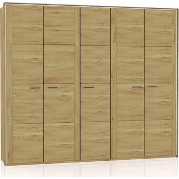 Šatní skříň Jitona Keros šatní skříň, 5 dveří, s římsou a lezénami DUB SUKATÝ přírodní lak