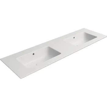 Umyvadlo GSI PURA keramické dvojumyvadlo Slim 142x46cm, bez otvoru, bílá mat, 8889009