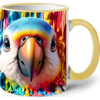 Keramický hrnek s papouškem, Barva Žlutá, Velikost 330 ml, Canvas Keramický hrnek s barevným uchem 2603