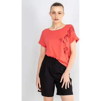 s.Oliver dámské triko s lesklým potiskem korálové Velikost: 36