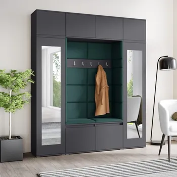 Předsíňová stěna Předsíňová stěna Emi 32 - šedá grafit Barva čalounění: Tmavě zelená - Trinity 28