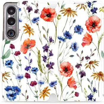 Pouzdro na mobilní telefon Flipové pouzdro Mobiwear - Sony Xperia 1 VI - MP04S Luční kvítí (Knížkové flip pouzdro, obal, kryt na mobil Sony Xperia 1 VI - MP04S Luční kvítí, materiál Umělá kůže + TPU - ochrana 360°, stojánek, silikonová vanička, magnetické zavírání)