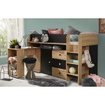 Dětská postel Multifunkční patrová postel pro 1 – Smart 1 Barevné provedení: Dub/černá + bílé úchyty