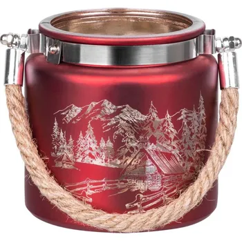 Vánoce 4 ks Svietnik MagicHome Vianoce, 10x10 cm, červený, s krajinkou, s lankom