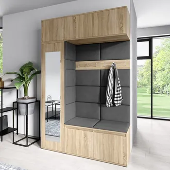 Předsíňová stěna Předsíňová stěna Emi 21 - dub Sonoma Barva čalounění: Tmavě šedá - Trinity 15