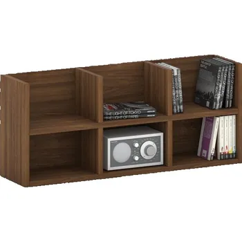 Nábytek B2B Partner Police na zeď PRIMO 2-patrová, 6 oddílů, 800 x 200 x 350 mm, ořech