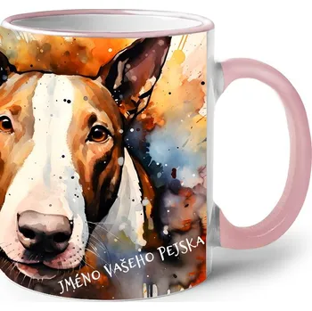 Keramický hrnek Anglický bulteriér, Barva Růžová, Velikost 330 ml, Canvas Keramický hrnek s barevným uchem 2611