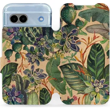 Pouzdro na mobilní telefon Flipové pouzdro Mobiwear - Google Pixel 8A - VP05S Sukulenty (Knížkové flip pouzdro, obal, kryt na mobil Google Pixel 8A - VP05S Sukulenty, materiál Umělá kůže + TPU - ochrana 360°, stojánek, silikonová vanička, magnetické zavírání)