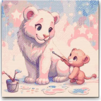 Diamantové malování Diamantové malování - Malování v oblacích - lvi Velikost: 50x50cm, Rámování: Pouze srolované plátno, Diamanty: Čtvercové