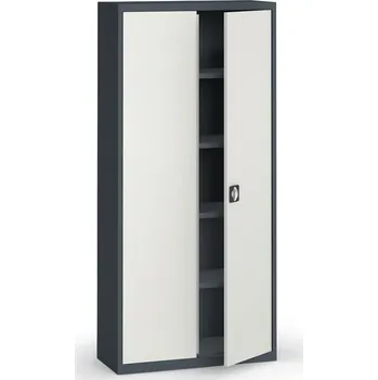 B2B Partner Plechová policová skříň METAL, 1950 x 950 x 400 mm, 4 police, tmavě šedá / šedá