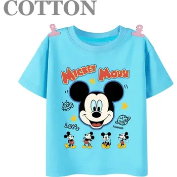 Dětské bavlněné tričko s potiskem Mickey Mouse Barva: modrá (styl 3), Velikost: 5-6 let